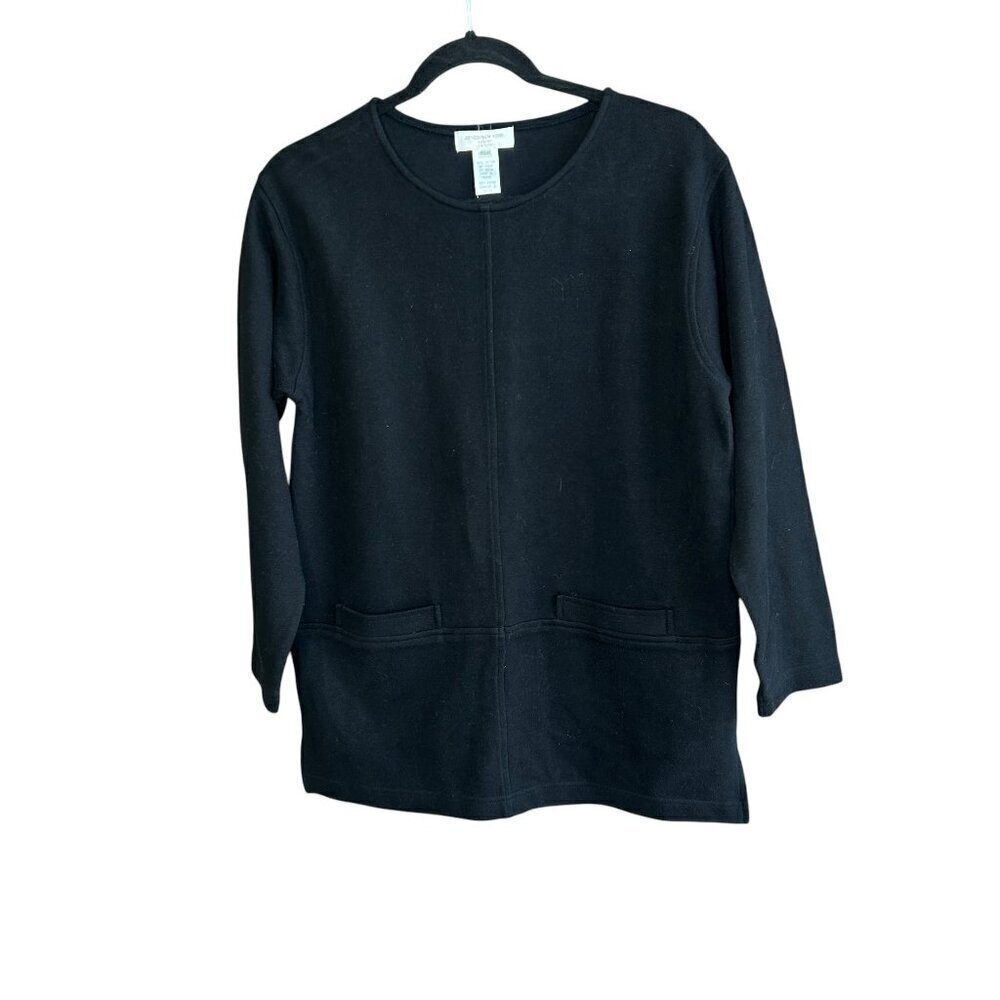 Jones New York Black 100% Cotton Tunic Sweater Slip Pockets NWT Size Petite P